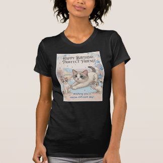 Camiseta Feliz Aniversário Amigo Pawfecto Gatos e Gatinhos