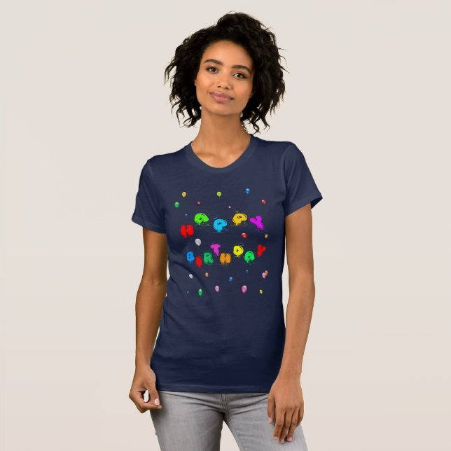 Camiseta Feliz aniversário Balões Coloridos Engraçado (Frente Completa)