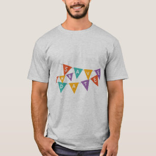 Camiseta "Feliz Aniversário" Bunting Colorido de Festa Masc