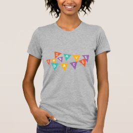 Camiseta "Feliz Aniversário" Bunting Colorido Gráfico Femin