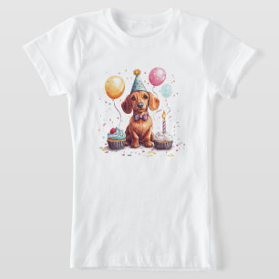 Camiseta Feliz Aniversário Cachorro Dachshund