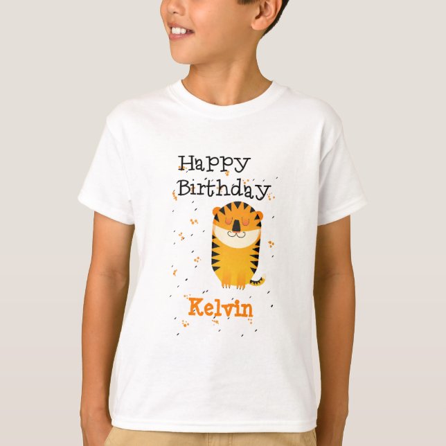 Camiseta Feliz aniversário, cinza personalizada de tigre fo (Frente)