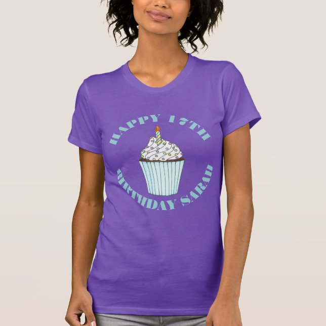 Camiseta Feliz aniversário Cupcake Azul Glacé aspersor (Frente)