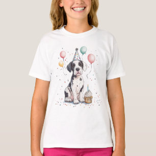 Camiseta Feliz Aniversário Cupcake de Filhote de Dogue Alem