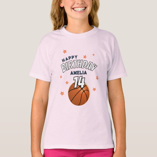 Camiseta Feliz Aniversário da Bola de Basquete (Frente)