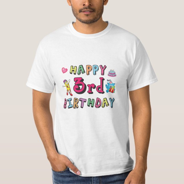 Camiseta Feliz aniversário de 3 anos de 3 anos (Frente)