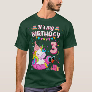 Camiseta Feliz aniversário de 3 anos Garota Unicórnio Pato 