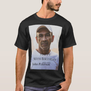 Camiseta Feliz aniversário de 50 anos nome foto ano homem s