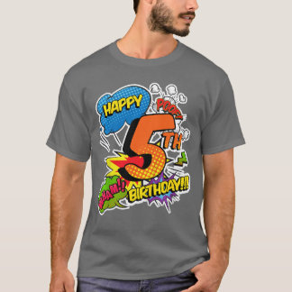 Camiseta Feliz Aniversário de 5 anos Meninos Estilo Cômico