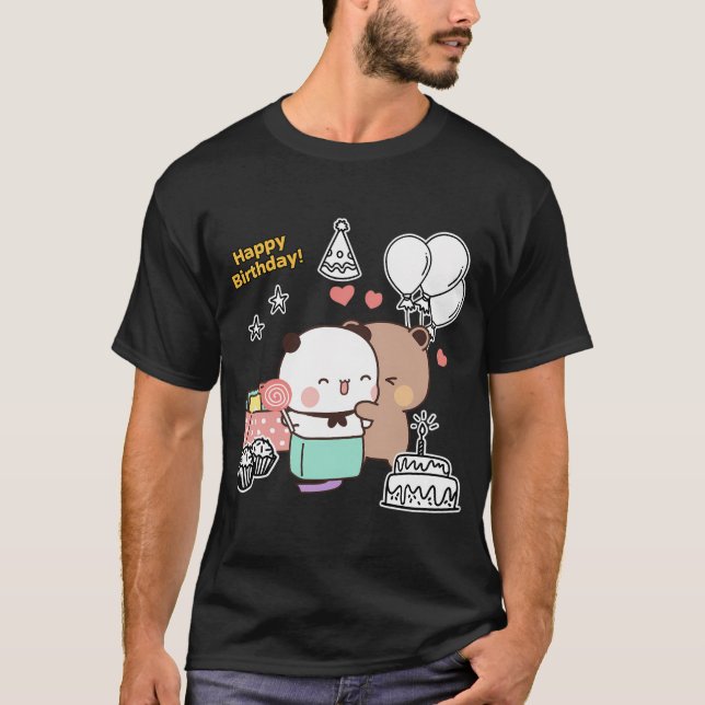 Camiseta Feliz Aniversário De Dudu Bear E Bubu Panda (Frente)