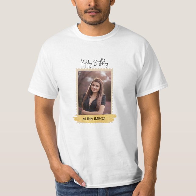 Camiseta Feliz aniversário de luxo Dourado e preto com marc (Frente)