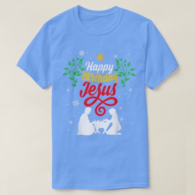 Camiseta Feliz aniversário de Natal cristão Jesus Fora Ho (Frente do Design)