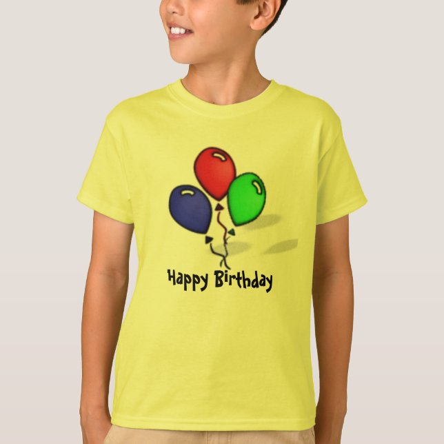 Camiseta Feliz aniversario de três balões (Frente)