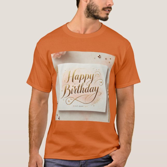 Camiseta Feliz aniversário Elegante Design Dourado (Frente)