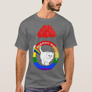 Camiseta Feliz Aniversário Engraçado Cat Fart Rainbow