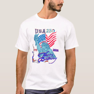 Camiseta Feliz Aniversário EUA 250º Tocha Uma Chama