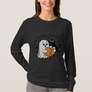 Camiseta Feliz Aniversário Fantasma Gato PNG - Assustador F