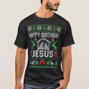 Camiseta Feliz Aniversário Feliz Natal Jesus Feriado Feio