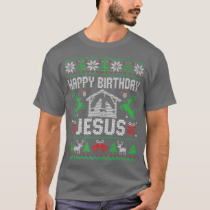 Camiseta Feliz Aniversário Feliz Natal Jesus Feriado Feio