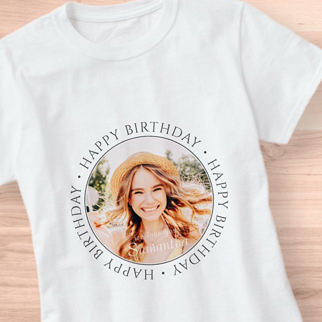Camiseta Feliz Aniversário Foto Personalizada Simples (Criador carregado)