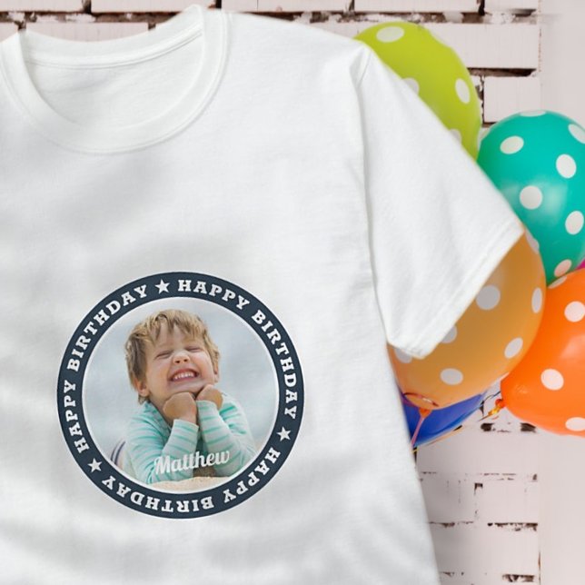 Camiseta Feliz Aniversário Foto Personalizada Simples e Mod (Criador carregado)