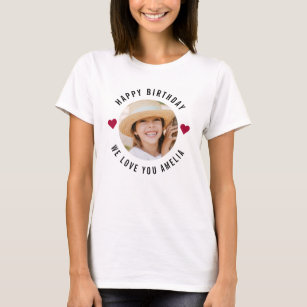 Camiseta Feliz Aniversário Foto Trendy Chic Modern Hearts