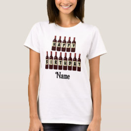 Camiseta Feliz Aniversário Garrafas de Vinho Vermelho Perso