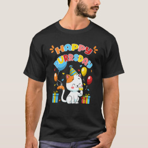 Camiseta Feliz Aniversário Gato Amante de Gatinhos Divertid