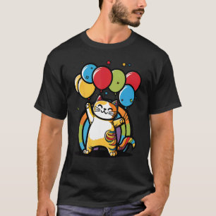 Camiseta Feliz Aniversário Gato com Balões Gatos Coloridos