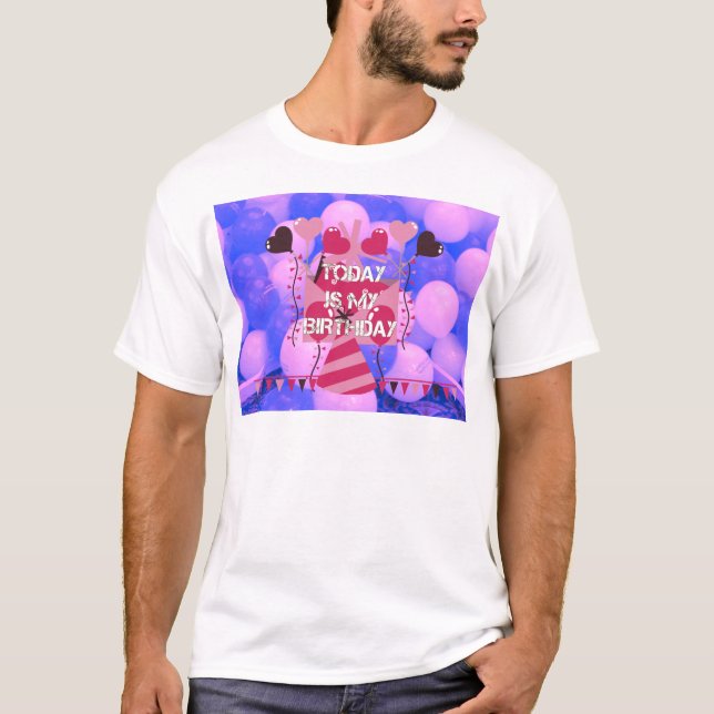 Camiseta Feliz Aniversário Hoje é o meu Aniversário Balões  (Frente)