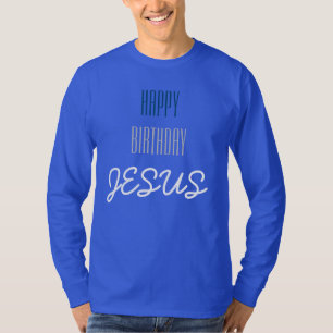 Camiseta Feliz aniversário JESUS - Azul, Branco e Cinza mod