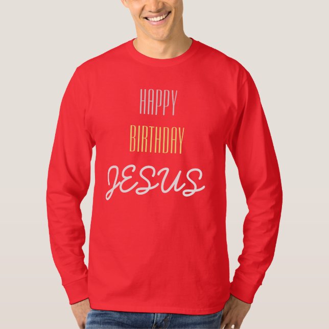 Camiseta Feliz aniversário JESUS - Cereja, Branco e Limão (Frente)