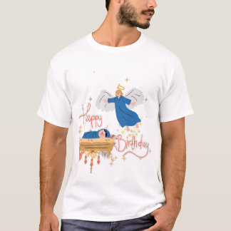 Camiseta Feliz aniversário Jesus com Angel