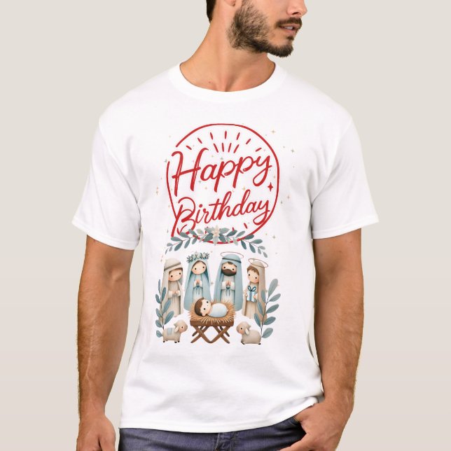Camiseta Feliz Aniversário Jesus Cristo com 3 Reis (Frente)