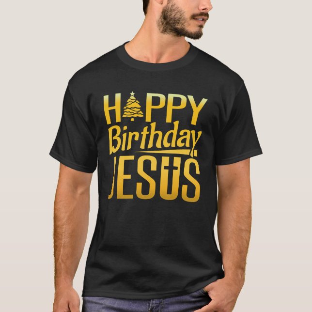 Camiseta Feliz aniversário Jesus Feliz Natal Festa X-Mas (Frente)