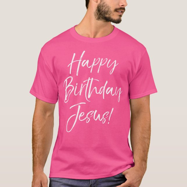 Camiseta Feliz Aniversário Jesus Fofo, Teto de Natal Cristã (Frente)