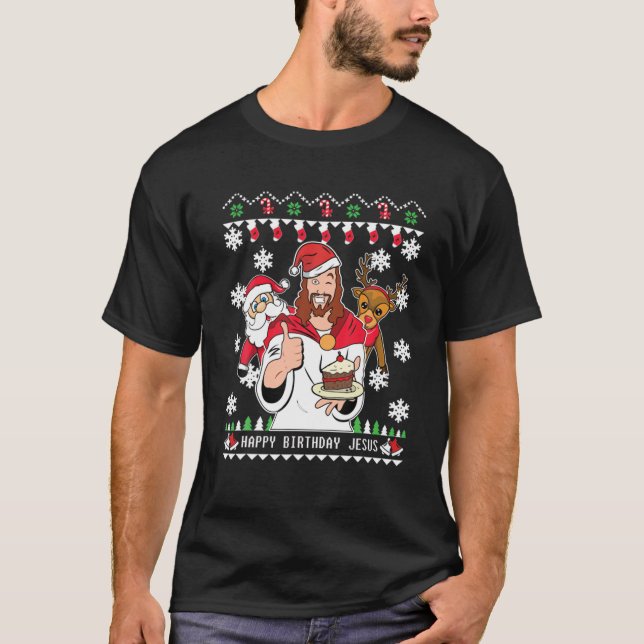 Camiseta FELIZ ANIVERSÁRIO JESUS Mulheres Cristãs de Natal  (Frente)