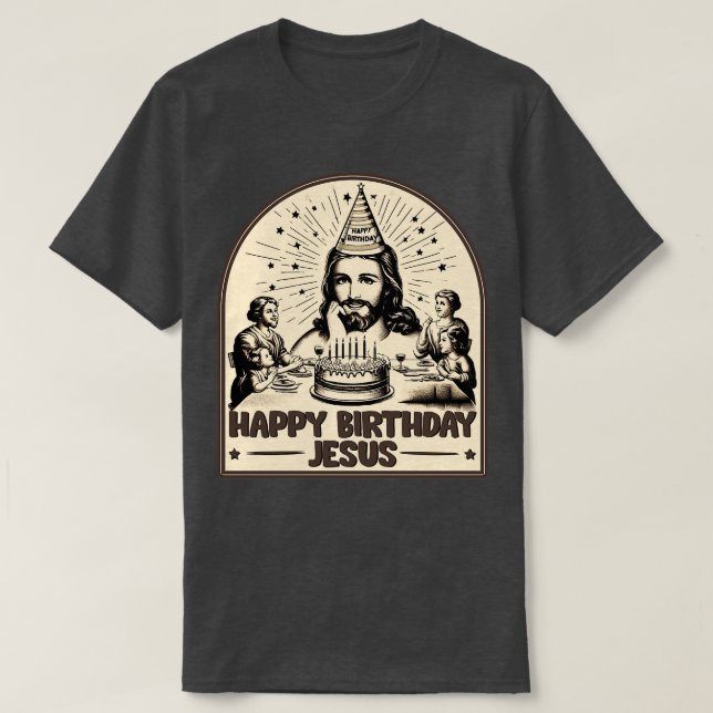 Camiseta Feliz aniversário Jesus Vintage design (Frente do Design)