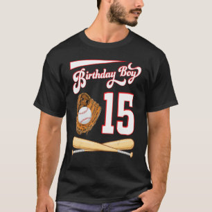 Camiseta Feliz Aniversário Jogador De Beisebol Rapaz De 15 
