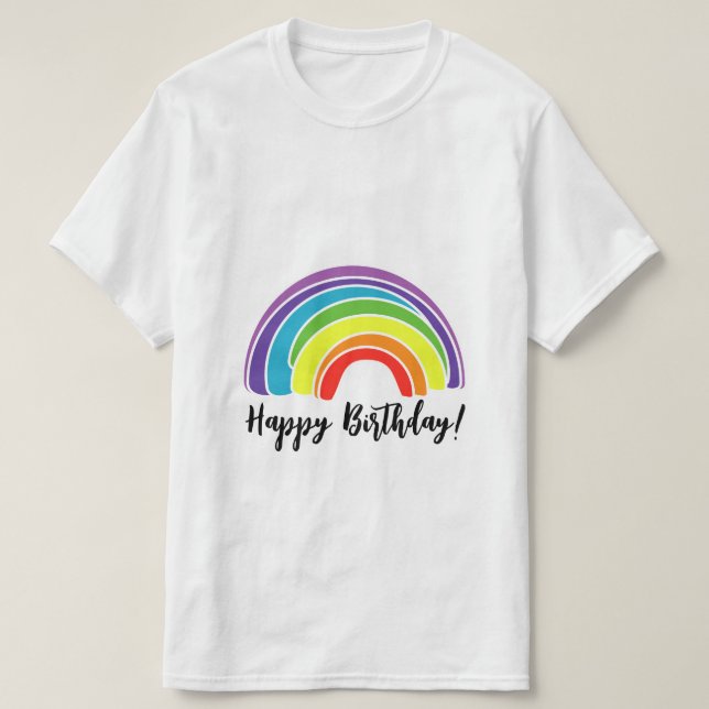 Camiseta Feliz aniversário no Rainbow Theme Party (Frente do Design)
