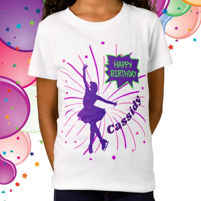 Camiseta Feliz Aniversário, Patinação Personalizada (Happy Birthday Figure Skating Tee)