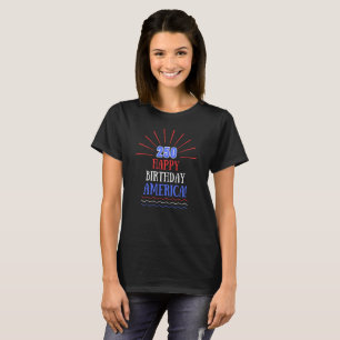 Camiseta Feliz Aniversário Patriótico Preto América 250º 