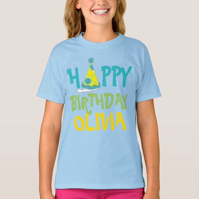 Camiseta Feliz Aniversário Personalizado Festa de Bolinhas  (Frente)