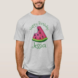 Camiseta Feliz Aniversário Pink Watermelon Slice Fruta Picn