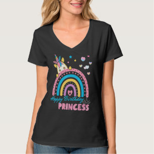 Camiseta Feliz Aniversário Princesa Unicórn & Rainbow Tema 