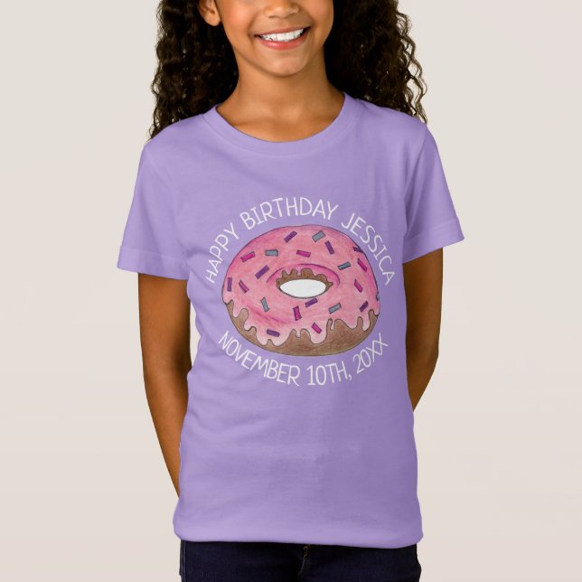 Camiseta Feliz Aniversário, Rosquinha Rosa, Garota-Noz (Frente)