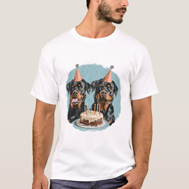 Camiseta Feliz Aniversário Rottweiler Cães (Frente)