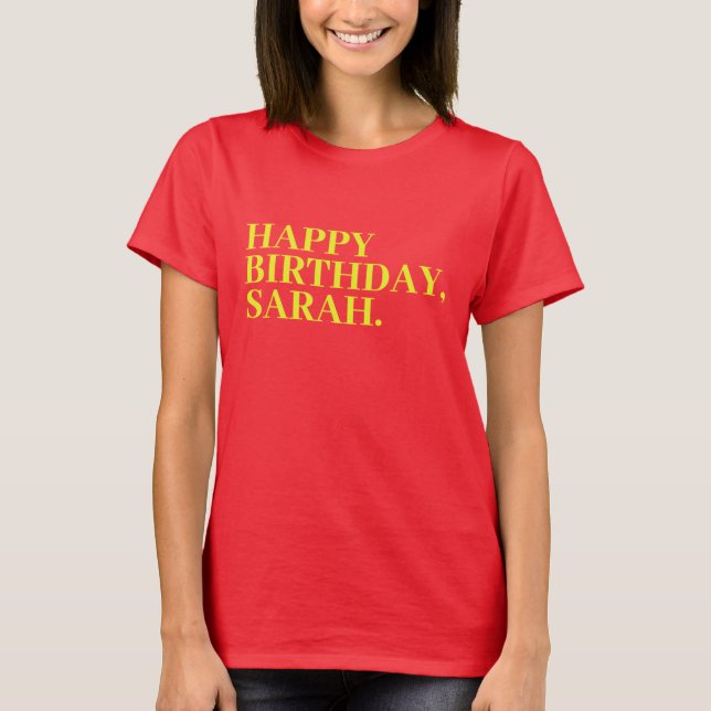 Camiseta Feliz aniversário Sarah | Aniversário Sarah (Frente)