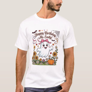 Camiseta Feliz Aniversário Sra Emily Fantasma de Halloween