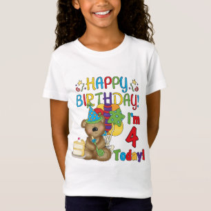 Camiseta Feliz aniversário Teddy Bear 4th T-shirts e presen